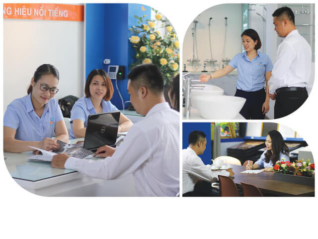 Nhân viên Hải Linh tư vấn sản phẩm cho khách hàng tại showroom